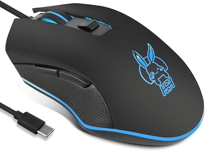Wired USB C Gaming Mouse, Silent RGB Gaming Mice 7 Colors Backlit, 2400 DPI, Type C RGB Wired Mouse Gaming for Office Home PC and Notebook and All Type-C Device (Black)
