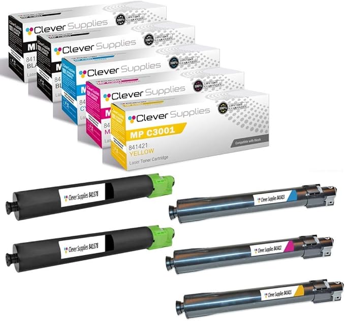 CS Replacement Toner Cartridge Compatible with Ricoh MP C3001 841578 Black 841423 Cyan 841422 Magenta 841421 Yellow LD630C LD635C C9130 C9135 Aficio MP C3001 MP C3501 Toner Cartridge 5 Color Set