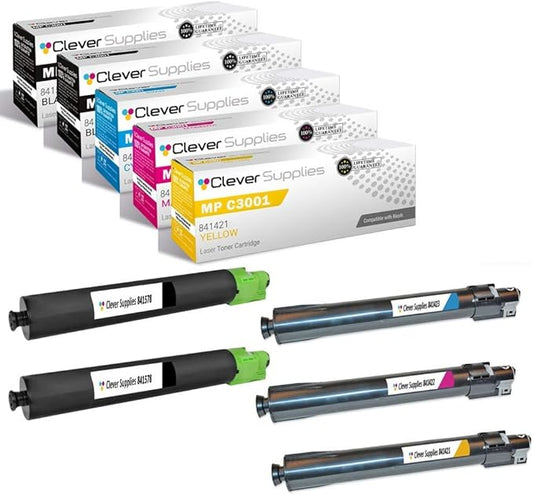 CS Replacement Toner Cartridge Compatible with Ricoh MP C3001 841578 Black 841423 Cyan 841422 Magenta 841421 Yellow LD630C LD635C C9130 C9135 Aficio MP C3001 MP C3501 Toner Cartridge 5 Color Set