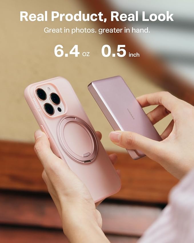 TORRAS MiniMag Power Bank,Ultra-Slim 10,000mAh Magnetic Wireless Portable Charger, 22.5W Fast Charging iPhone Air Magnetic Battery Pack Designed for iPhone 17 Pro Max/17 Pro/Air/16/15/14/13/12, Pink