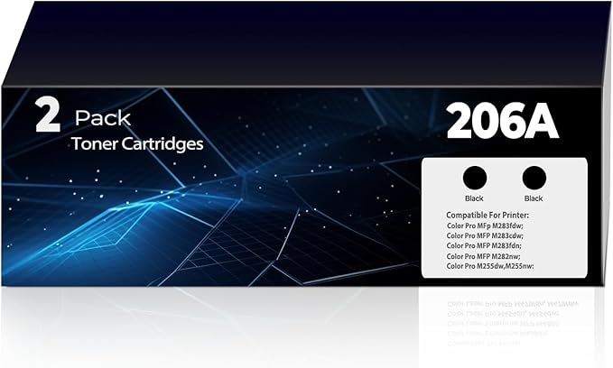 206A Toner Black 2-Pack MFP M283fdw M283cdw Compatible with HP 206A 206X HP206A W2110A Black Toner Cartridge (with Chip) Works for Color Laserjet Pro MFP M283cdw M283fdw M283fdn M255dw M255nw Printer