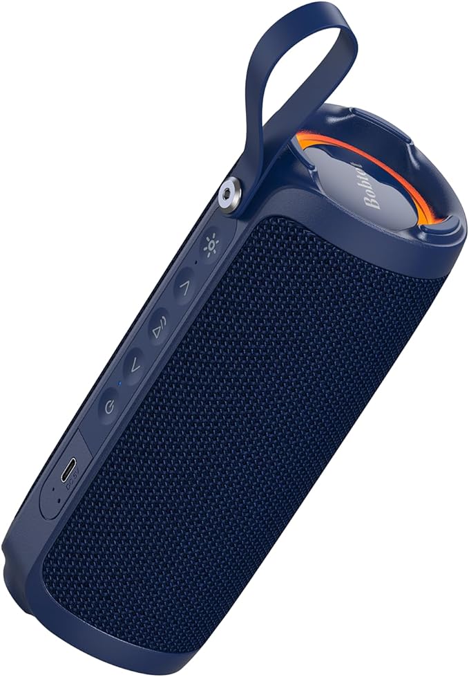 Bobtot Portable Bluetooth Speaker, IPX6 Waterproof Speaker with Punchy Bass, 15W Loud Sound, RGB, 15H Playtime, Dual Pairing for Party, Camping, Beach, Blue