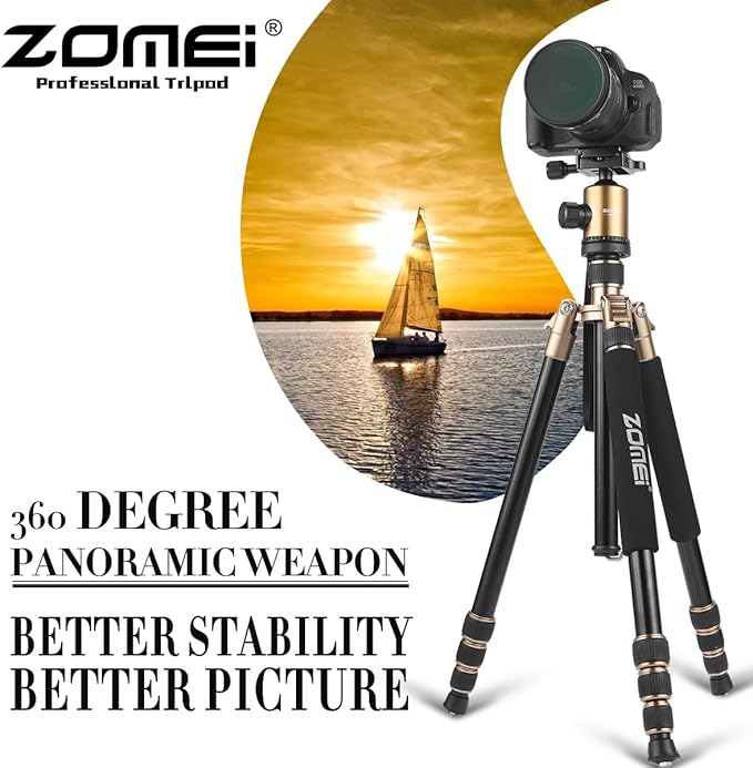 ZOMEI Tripod,Camera Tripod,Lightweight Camera Travel Z818 Tripod Aluminium Alloy Monopod with 360 Panorama Ball Head Quick Release Plate Ball for DSLR Canon Sony Nikon Cameras(Gold)