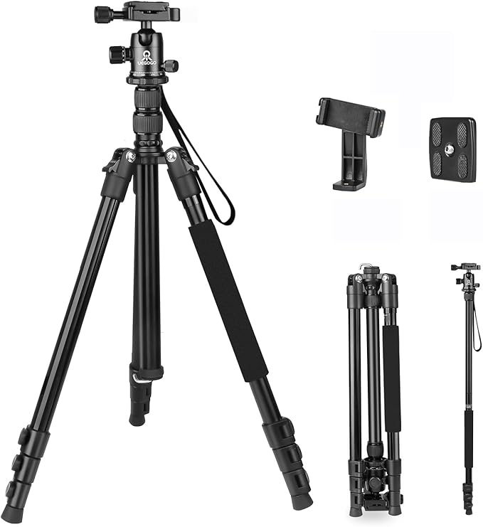 77 inch Professional Camera Photography Tripod,Ball Head Aluminum DSLR/SLR Tripod & Monopod with Carry Bag Compatible with Canon Nikon Binoculars Laser Telescop(Black)
