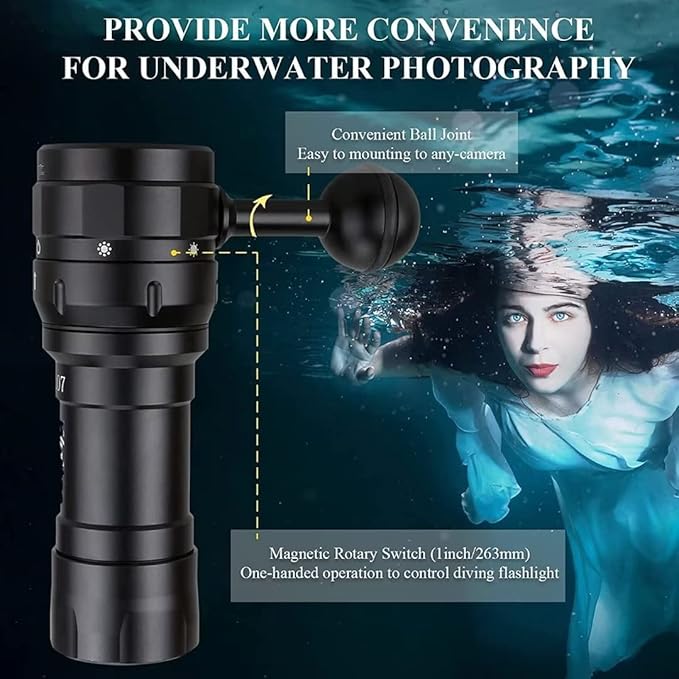 Wurkkos DL07 Dive Light 3000LM,100M Dive Flashlight 90CRI Scuba Dive Light Rechargeable Diving Light Underwater Video Light with Ball Joint Rotary Switch Submarine Light