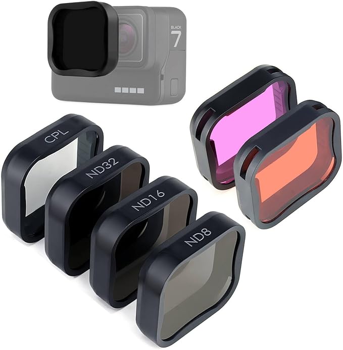 6 Pack Camera Lens Filter Set for GoPro Hero7 6 5 Black 2018,3ND Filters(ND8/ND16/ND32),CPL Filter, Light Red/Magenta Filters, Neutral Density Circular Polarizer,Protective for Color Correction