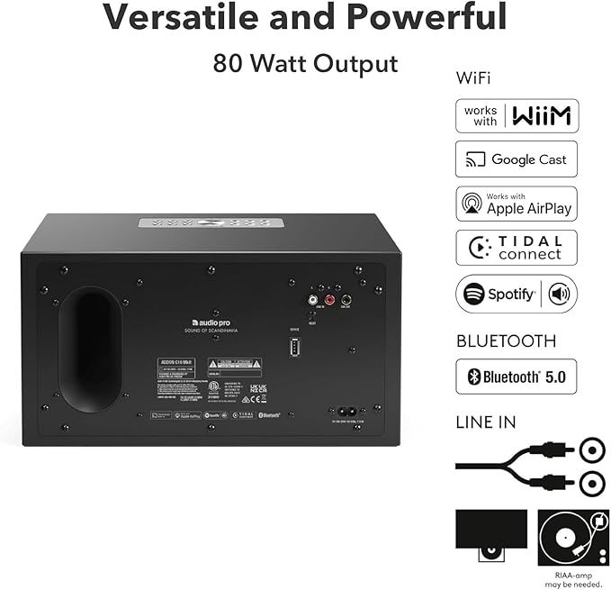 Audio Pro C10 MKII Wireless Speaker, WiiM Edition | High-Fidelity Sound, Multi-Room, Bluetooth, Wi-Fi | Compatible with AirPlay 2, Google Cast, Siri, WiiM Home App, Stream Spotify, TIDAL & More, Black