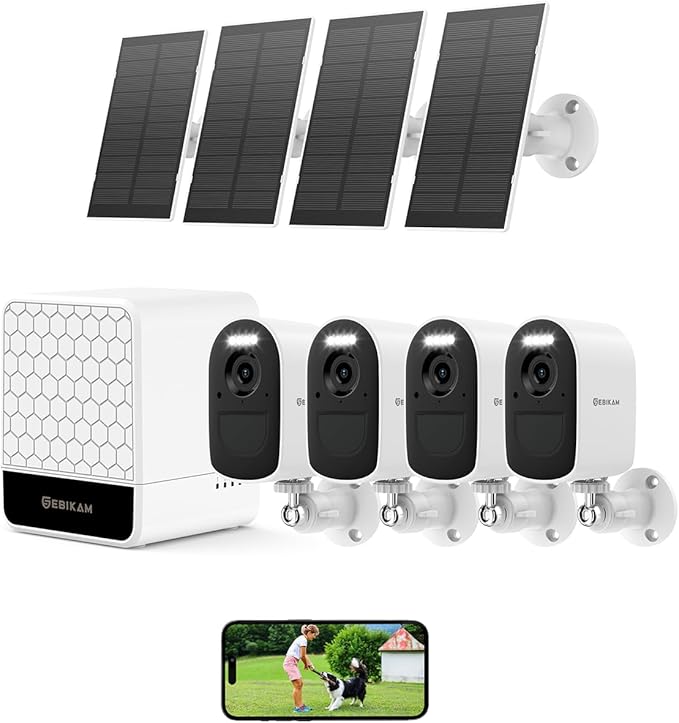 2K/4MP Solar Security Cameras Wireless Outdoor, 4 Battery Cameras with 4 Solar Panels, 5GHz & 2.4GHz WiFi, Spotlight Color Night Vision, PIR Motion Sensor, APP Remote Access for Home Security