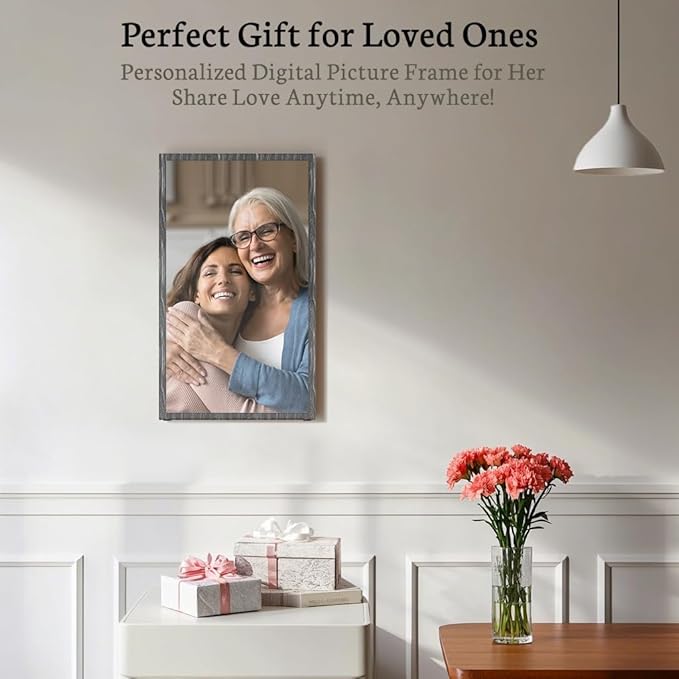 BSIMB Large Digital Picture Frame 21.5 Inch, 1920x1080 FHD WiFi Digital Photo Frame Electronic 32GB Remote Control, Share Pictures/Videos via App/USB/SD Easy Setup Gifts for Mom(Non-Touch), Black Wood