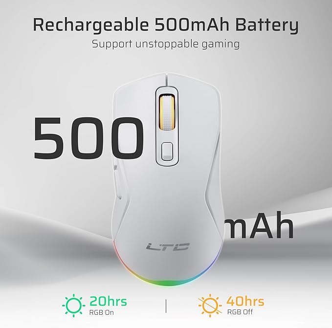 LTC GM025 Tri-Mode Wireless Gaming Mouse,12000 DPI PAW3311 Sensor, Ergonomic Mouse 2.4Ghz/BT/Wired, 6 Programmable Buttons, Customizable RGB Lighting, Pro Software