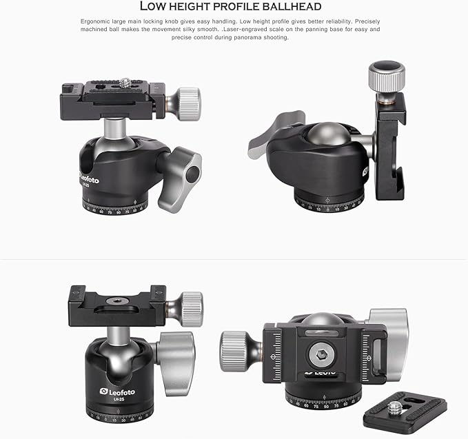 Leofoto LS-223CX+LH-25 Travel Tripod, Tabletop Tripod, Ranger Series, Carbon Fiber, 3 Leg Sections, Lightweight, Ball Head Set