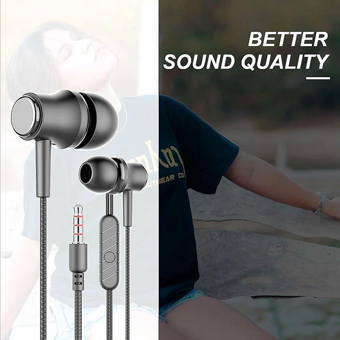 2 Pack for Earbuds with Microphone, 3.5mm Jack in-Ear Headphones, Powerful Bass and Clear Audio, with Microphone Volume Control, All Devices for Android & Laptops