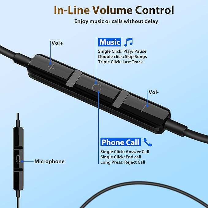 COOYA USB C Headphones for Samsung Z Fold Flip 7 S25 Ultra A16 Magnetic Wired Earbuds HiFi Stereo Type-C in-Ear Earphone w/Remote & Mic for iPhone 17 16 Pro iPad 10 Pixel 9 8 School Chromebook Laptop
