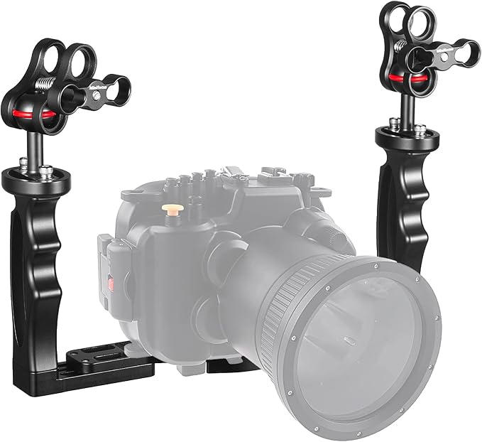 MINIFOCUS Underwater Camera Handle Tray Bracket, Dual Handle Extendable Aluminum Alloy Video Stabilizer Holder with 2 1'' Ball Clamp Mount for Underwater Camera Diving Housings