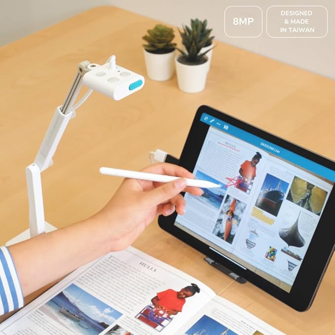 OKIOCAM S2-4K Ultra HD 8MP USB Document Camera for Teachers & Classrooms with OKIOPoint AI-Tracking, Capture Near-Ledger Size, Great in Low Light, Support Mac, USB-C iPad, Interactive Display