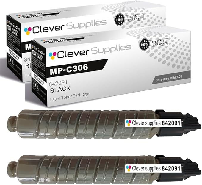 Clever Supplies CS Replacement Compatible with Ricoh MP-C306 Toner Cartridge 842091 to use with MPC307 MPC406 (Black, 2-Pack)
