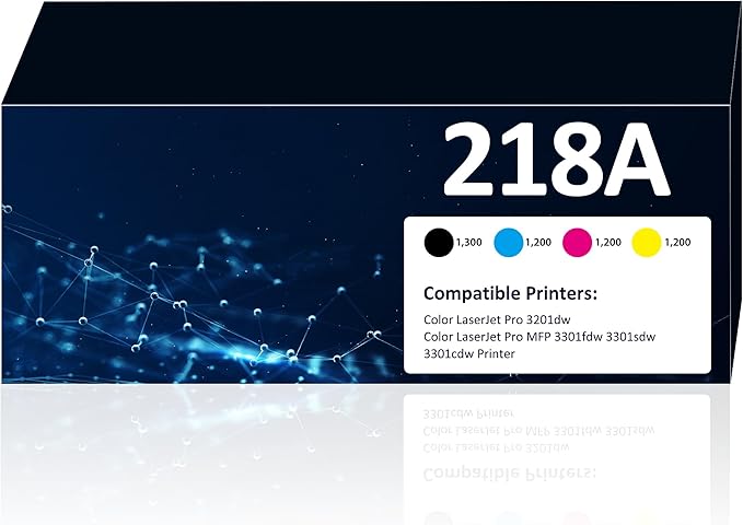 218A Toner Cartridges 4 Pack 3201dw MFP 3301fdw Toner Compatible for 218A 218X Set for Color Pro 3201dw MFP 3301fdw 3301sdw 3301cdw Printer(Black,Cyan,Yellow,Magenta)