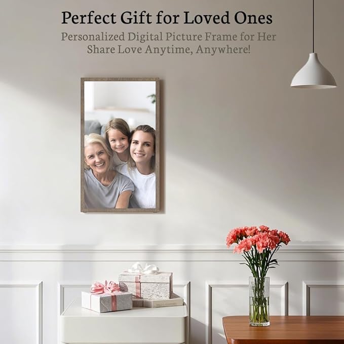 BSIMB Large Digital Picture Frame 21.5 Inch, 1920x1080 FHD WiFi Digital Photo Frame Electronic 32GB Remote Control, Share Pictures/Videos via App/USB/SD Easy Setup Gifts for Mom(Non-Touch), Dark Wood