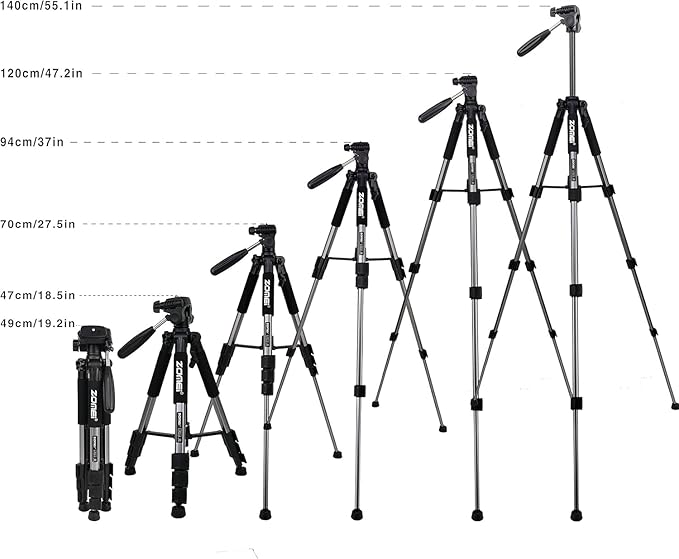 Camera Tripod, ZOMEI Q111 55-inch Smartphone Tripod Flexible Aluminum Travel Tripod with 3-Way Pan Head and Phone Holder, for Photography YouTube Smartphones Cameras and LED Ring Light (Silver)
