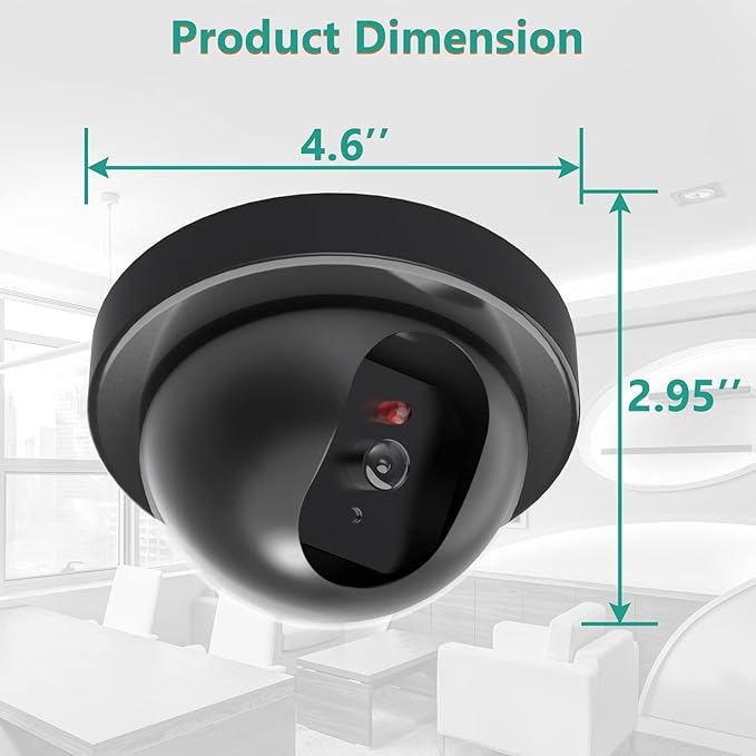 WALI Dummy Fake Security CCTV Dome Camera with Flashing Red LED Light with Security Alert Sticker Decals (SD-1), Black