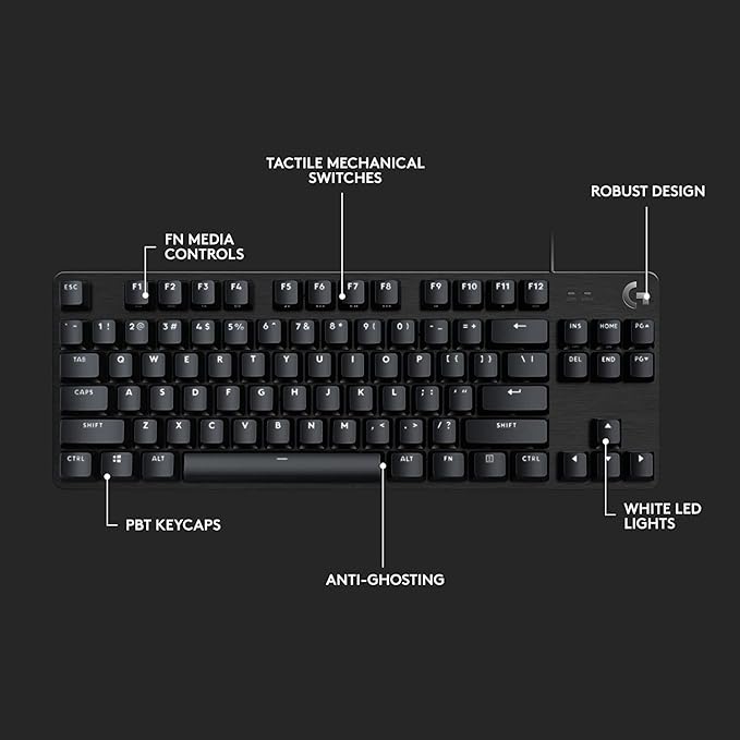 Logitech G413 TKL SE Mechanical Gaming Keyboard - Compact Backlit Keyboard with Tactile Mechanical Switches, Anti-Ghosting, Compatible with Windows, macOS - Black Aluminum