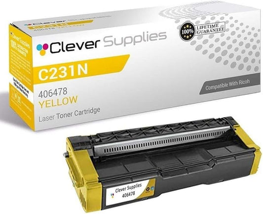 CS Replacement Toner Cartridge Compatible with Ricoh C231N 406478 Yellow Color Laser Aficio SP C231N Aficio SP C231SF Aficio SP C232DN Aficio SP C232SF Yellow