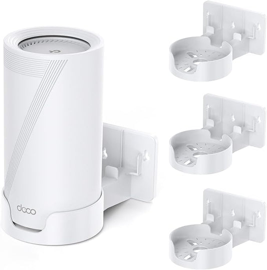 Wall Mount Kit for TP-Link Deco BE65-5G/BE75/BE85/BE95 WiFi 7 Mesh System – Space-Saving Bracket with Cable & Power Adapter Storage, Secure & Stylish Design for Home and Office (White, 3-Pack)