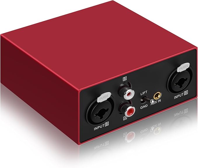 6.35&XLR 1/4″TRS RCA 3.5mm AUX Input Output Multi Channels Ground Loop Noise Isolator Gold Coating Audio Hum Eliminator Speaker Noise Filter Aluminum Shell HIFI Stereo Audio Player (Red)