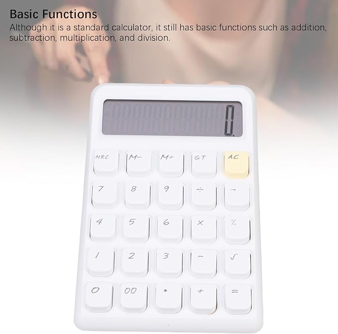 Pssopp Desktop Solar Calculator, Large 12-Digit Display Energy Efficient Tactile Press Keys Portable Standard Math Tool for Home Office Accounting (White)