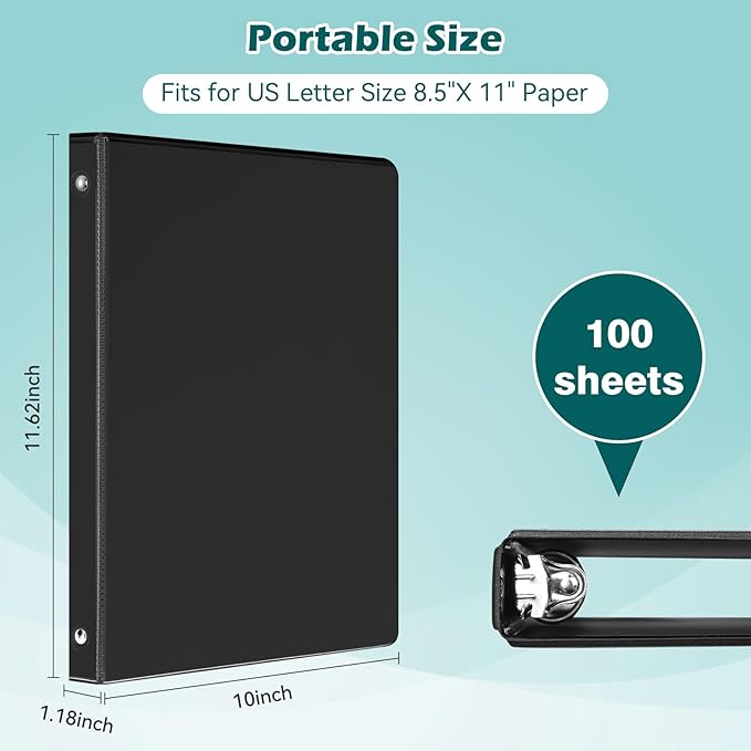 3 Ring Binder 0.5 Inch 12 Pack, 0.5" Clear View Round Ring Binders, PVC-Free, Holds for 100 Sheets 8.5"x 11" US Letter Size Paper, 1/2 in Durable Black Binders for Office,School and Home.