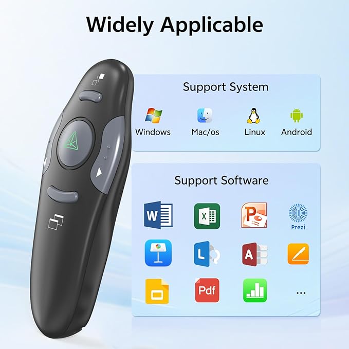 Presentation Clicker with Case Storage Wireless Presenter Remote USB Type C Rechargeable Green Laser Pointer PowerPoint Clickers for Computer Mac Project PPT Slideshow Google Slide Advancer