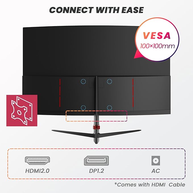1800R 27 inch Curved Monitor 1080p,Borderless Display,4000:1 Contrast Ratio,75Hz Computer Monitor with FreeSync & Eye-Care,Tilt Adjustable for Home Office,Eye Comfort(HDMI Cable Included)