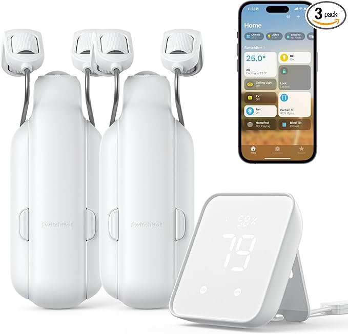 SwitchBot Smart Automatic Curtain Opener 2 Pack with Hub 2 - WiFi Remote Control with App/Timer, Performance Upgrade, WiFi Thermometer Hygrometer, Support Matter, Work with Alexa, Google Home, HomeKit