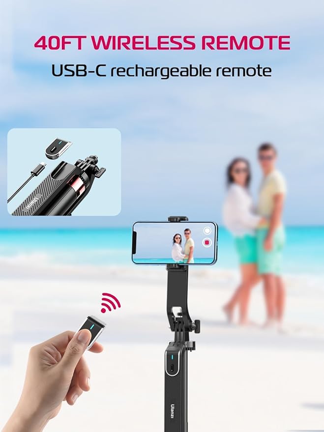 ULANZI MA09 Extendable Phone Tripod, 71" Selfie Stick Vlog Tripod Stand Quadrapod with All in 1 Phone Clip, Travel Tripods Cellphone Holder w Rechargeable Remote for iPhone Sony Canon Action Camera