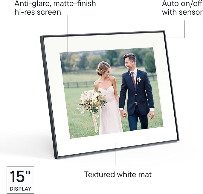 Aura Walden 15" WiFi Digital Picture Frame | Wirecutter's Best Digital Frame for Gifting | Send Photos from Your Phone | Quick, Easy Setup in Aura App | Free Unlimited Storage | Ink with White Mat