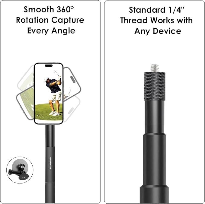 Golf Tripod & Monopod, Magnetic Golf Film Stick 52" Adjustable Aluminum, Golf Swing Training Aid Compatible with Magsafe iPhone Android Phones