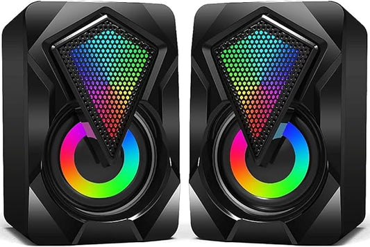 NJSJ Computer Speakers with Colorful RGB Lights, USB Powered 3.5mm Aux- in Mini PC Speakers, Crystal Sound Portable Speaker for Desktop Laptop Monitor Black