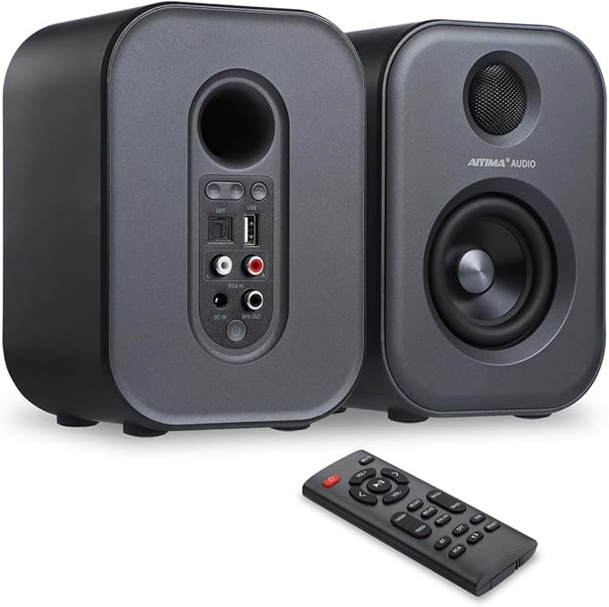 AIYIMA S400 80 Watt 2.0 Channel Home Audio Active Bookshelf Speakers with Bluetooth/Optical/RCA/USB Input for TV,with Woofer, Horn Tweeter,Remote Control