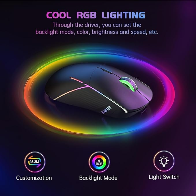 FFJ Wireless Gaming Mouse, 24000 DPI, Tri-Mode 2.4G/USB-C/Bluetooth 5.3 Gaming Mouse Wireless, RGB Programmable Mouse Gamer, 75Hrs Battery Life, Rechargeable Gaming Mice for PC, Mac, PS5, Xbox - Black