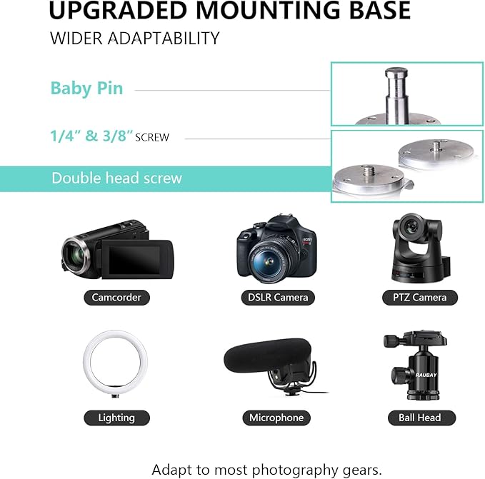 RAUBAY 24' Tall Tripod Stand, Extreme Tall Heavy Duty Sports Camera Video Tripod, Spring Telescoping Aluminium Alloy Large Light Stand with 1/4"& 3/8" Screw, Professional Sky High Tripod for Outside…