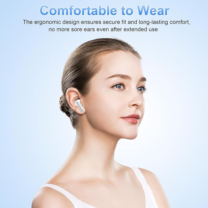 Wireless Earbud, Bluetooth 5.3 Headphones Deep Bass with 4 HD Mics, Wireless Headphones in Ear 40H Playtime, Bluetooth Earphones with Light Weight, IP7 Waterproof Ear Buds for Android IOS, Snow White
