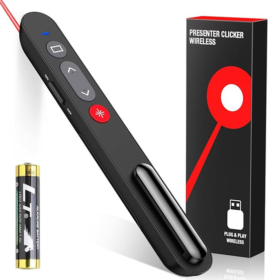 Presentation Clicker, Wireless Presenter Clicker with AAA Battery for PowerPoint Slide with Hyperlink & Volume Control, Presentation Remote for Mac/Computer/Laptop, Google Slide/PPT/Keynote
