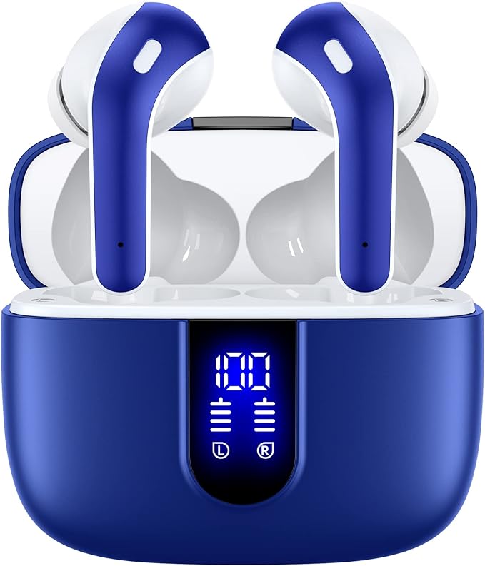 TAGRY Bluetooth Headphones True Wireless Earbuds 60H Playback LED Power Display Earphones with Wireless Charging Case IPX5 Waterproof in-Ear Ear buds with Mic for TV Smart Phone Laptop Computer Sports