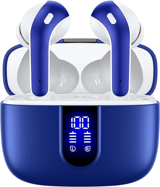 TAGRY Bluetooth Headphones True Wireless Earbuds 60H Playback LED Power Display Earphones with Wireless Charging Case IPX5 Waterproof in-Ear Ear buds with Mic for TV Smart Phone Laptop Computer Sports