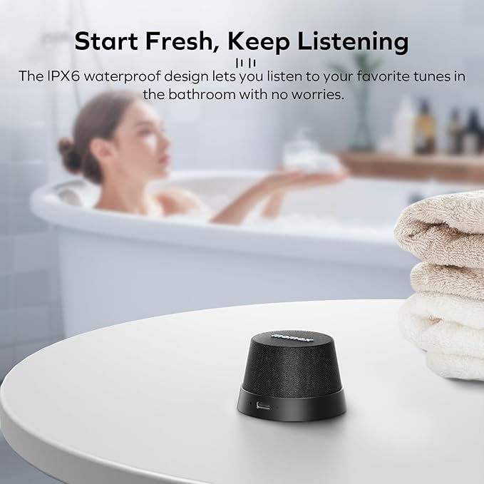 MOMAX Magnetic Portable Bluetooth Speaker - Mini Waterproof Shower Speaker with Bass, 12H Playtime, Outdoor Speaker True Wireless Stereo Pairing for Golf, Beach, Home, Travel, Gift Ideas