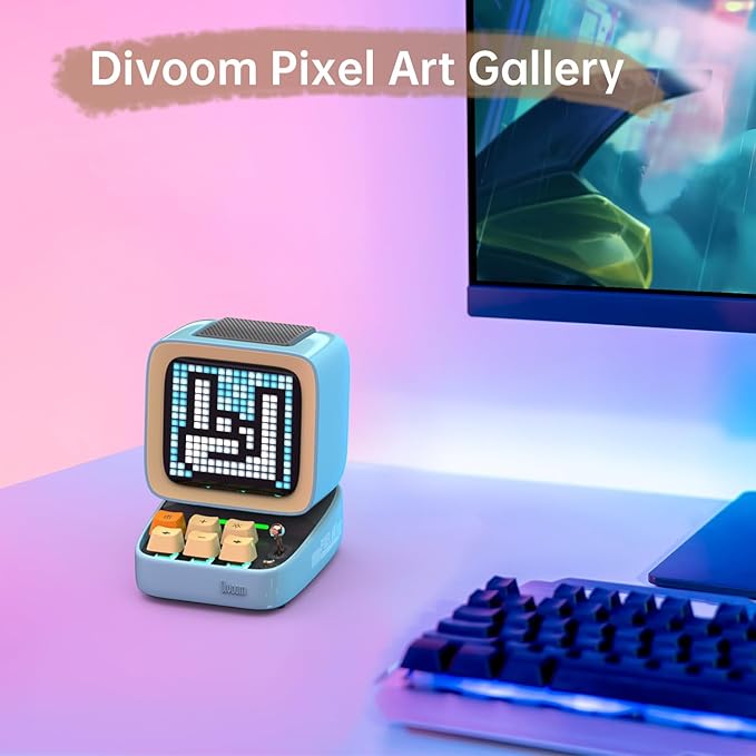Divoom Ditoo Pro Retro Pixel Bluetooth Speaker, 16×16 App-Controlled Display, Mini Games, Smart Alarm, White Noise, Gift-Ready Desk Speaker for Music, Pixel Art & Room Decor (Blue)