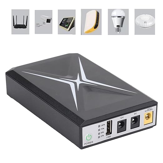 10400mAh Mini UPS Battery Backup, Uninterruptible Power Supply with 2 Inputs, Supports 9V 12V DC Inputs, Multiple Intelligent Protections for Security Camera, Router, and