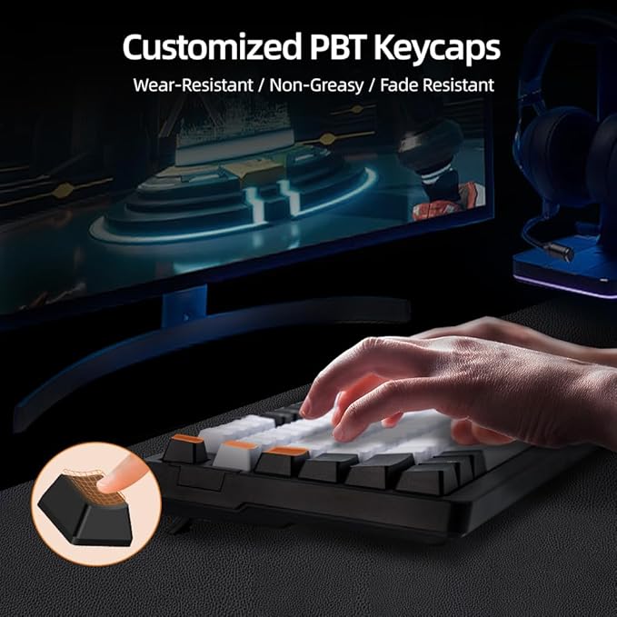 WJX Mechanical Gaming RGB Keyboard Wired 98 Full Keynap, RGB Backlit with 19 Modes Computer Clicky Keyboard for PC & Mac, Hot-Swappable Red Tactile Mechanical Switch, USB-C Control PBT Keycaps（White）