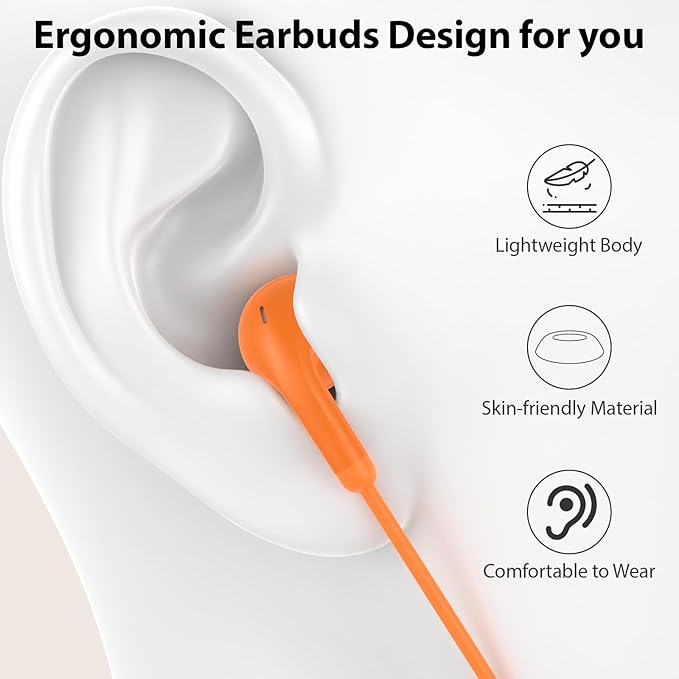 USB C Earbuds USB Type-C Headphones for iPad 10th Generation iPhone 17 16 Pro 15 Plus Galaxy S21 Wired Headphone Earphones with Microphone Volume Control Noise Isolating HiFi Stereo Headset Orange