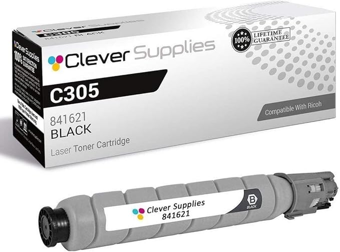 Clever Supplies CS Replacement Toner Cartridge Compatible with Ricoh C305 841621 Black Color Laser Aficio MP C305 C305SPF Black